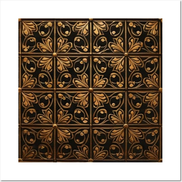 Golden and Black Tiled Pattern Wall Art by CursedContent